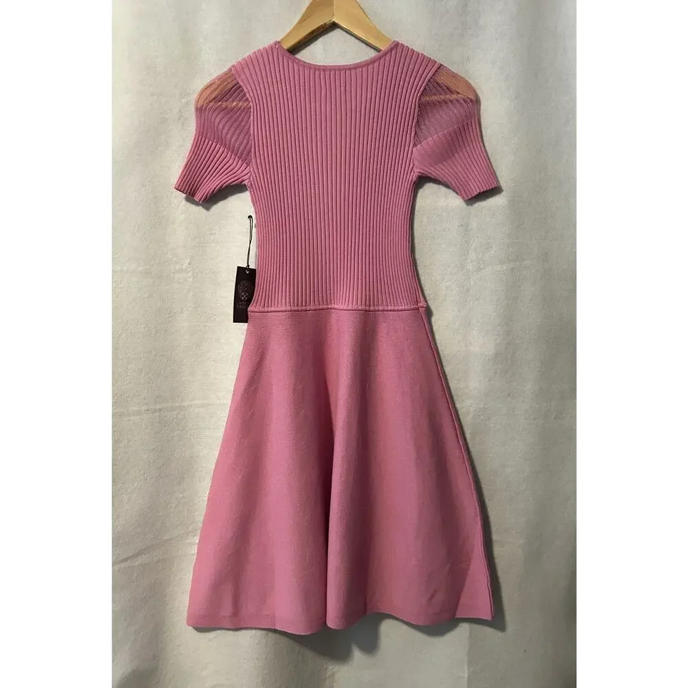 NWT Vince Camuto Blocked Short Sleeve Fit & Flare Knit Dress Speckled Yoke-Small - Picture 3 of 10